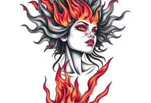 Evil young woman in the flame tattoo idea