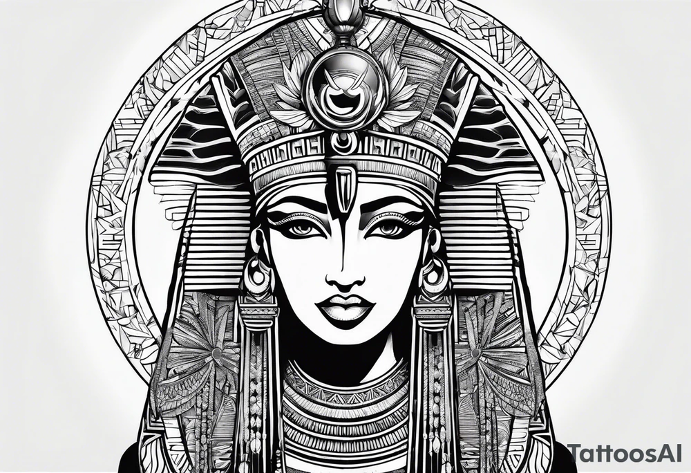 black and white Egyptian goddess Isis tattoo idea