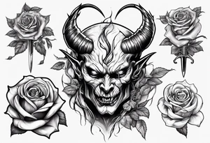 Demon with roses and sword tattoo idea