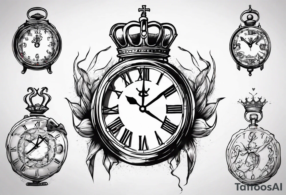 Ballon de foot avec un couronne,  une horloge avec le chiffre 23 au milieu tattoo idea