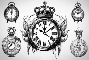 Ballon de foot avec un couronne,  une horloge avec le chiffre 23 au milieu tattoo idea