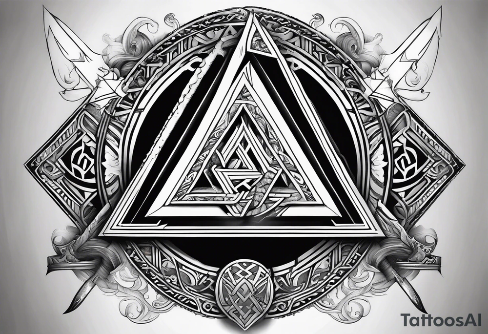 Valhalla  sword shield axe Valknut fog tattoo idea