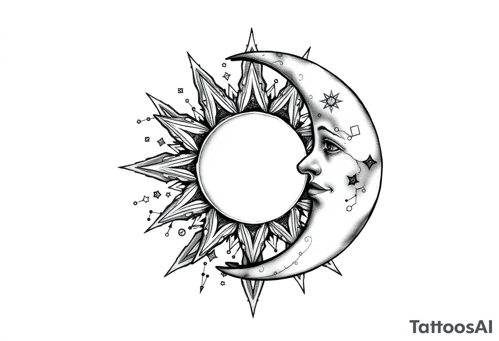 celestial sun and moon embrace with constellation patterns tattoo idea celestial sun and moon embrace with constellation patterns tattoo idea
