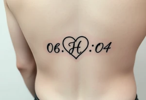 06/09/04 written and under the date is a heart inside the heart is a letter H in cursive on the lower back waist tattoo idea