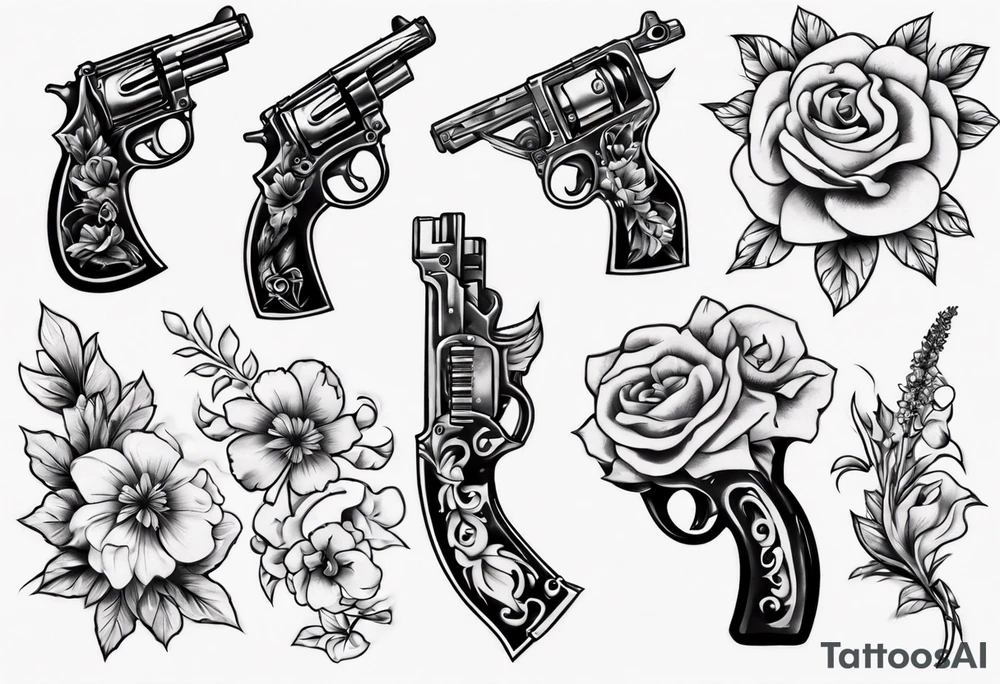 Gun with flowers tattoo idea