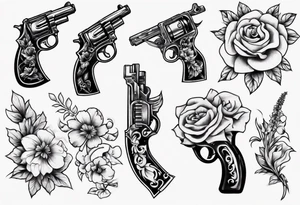 Gun with flowers tattoo idea