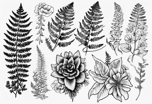 Fern and Flowers that represent the pacific Northwest tattoo idea