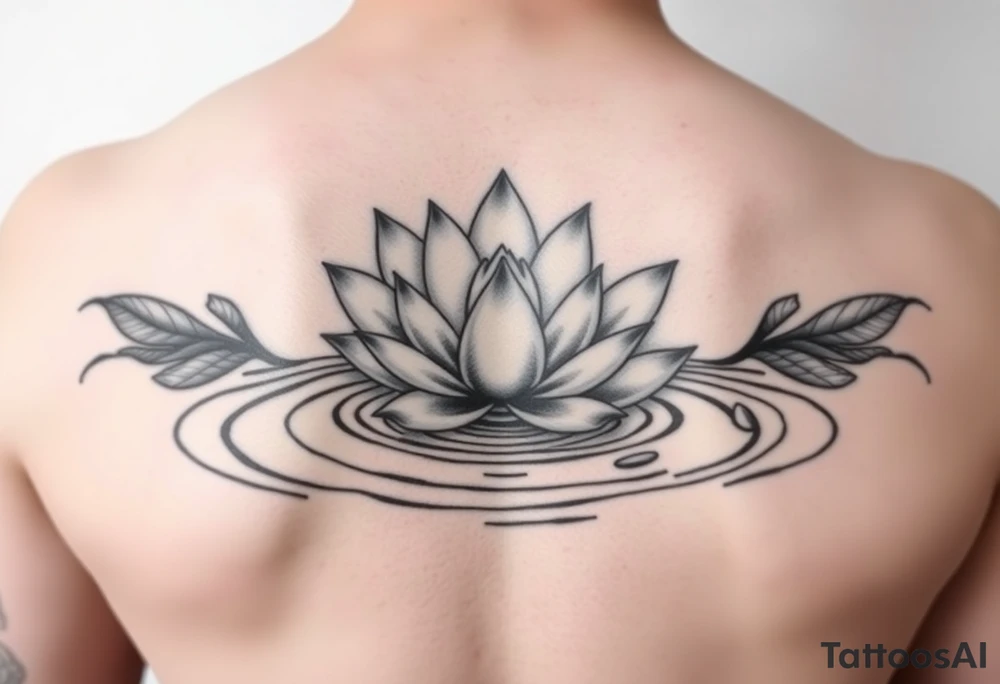 serene lotus flower emerging from sacred waters with ripples tattoo idea