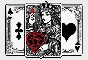 Show Two cards, king of hearts with the K in the middle of the card and hearts in the corners and the Ace of spades behind it with the A in the corner peeking from behind the king of hearts card tattoo idea