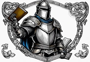 knight holding a bible over his head tattoo idea