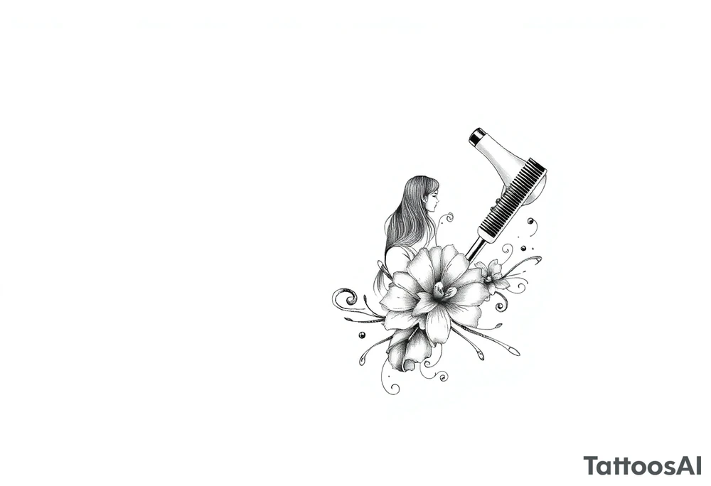 Hairdressing with scissors comb hairdryer tattoo idea
