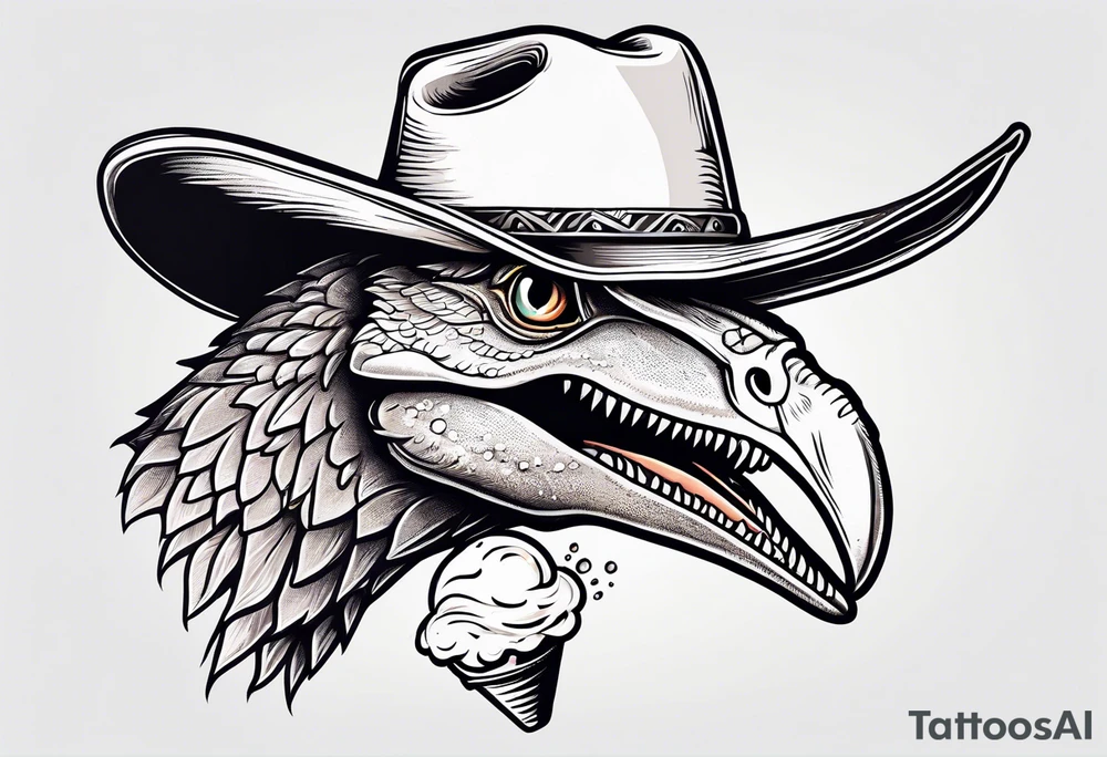 Pterodactyl wearing a cowboy hat eating ice cream sundae tattoo idea