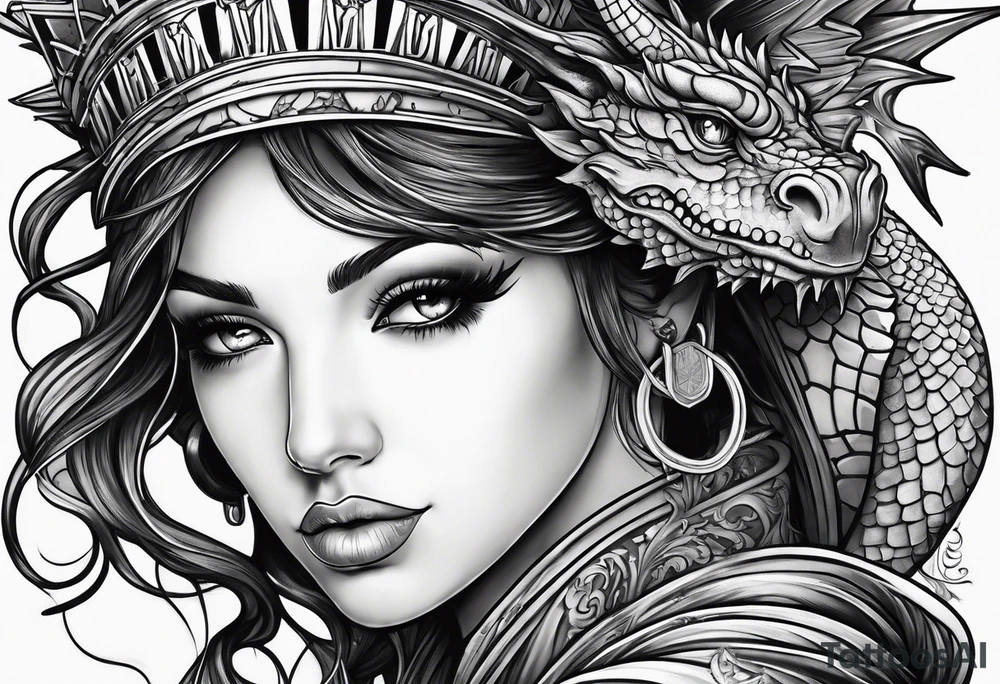 Hot girl as Statue of Liberty with dragon wrapped around neck tattoo idea