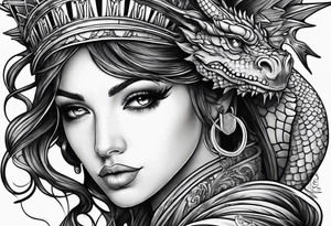 Hot girl as Statue of Liberty with dragon wrapped around neck tattoo idea