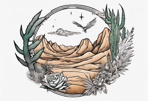 rectangle tattoo within a half-circle configuration with desert fauna tattoo idea
