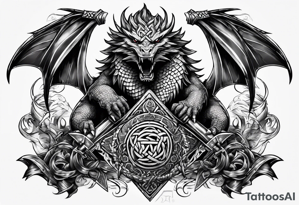 Valhalla sword chain barbed wire
dragon axe Valknut tattoo idea Valhalla sword chain barbed wire
dragon axe Valknut tattoo idea