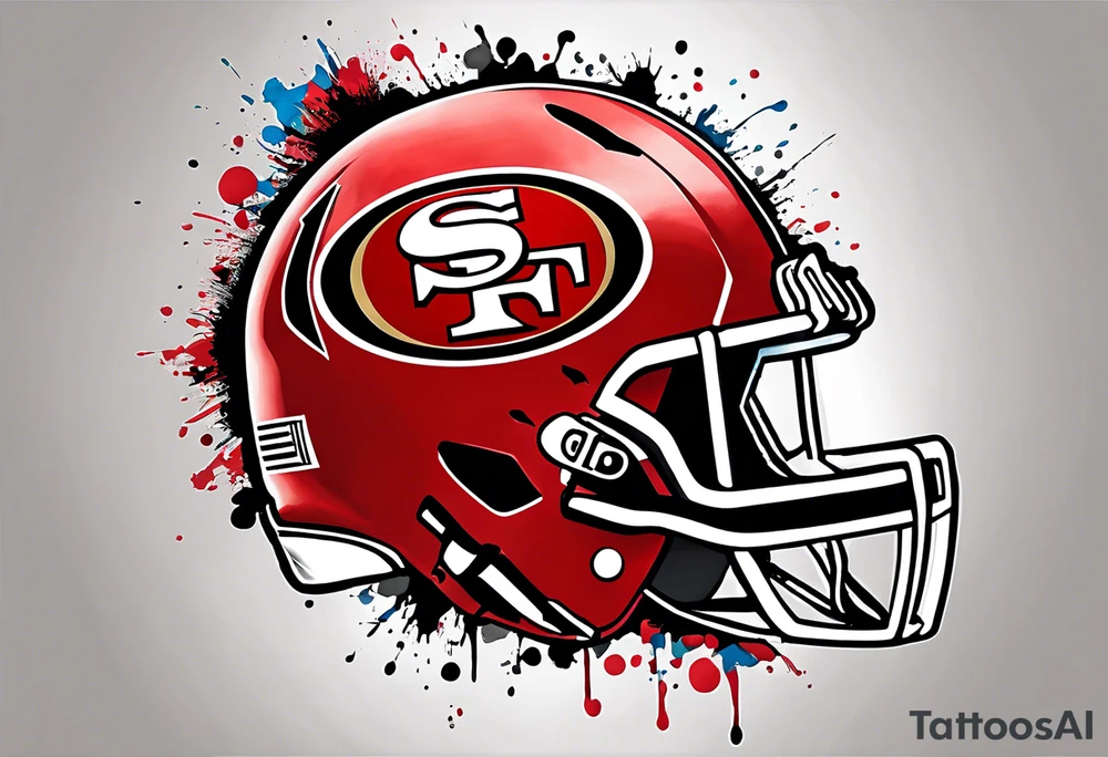 san Francisco 49er logo alone with team color specks of paint splatter tattoo idea