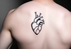 woodcut realistic heart etching tattoo on back of tricep tattoo idea