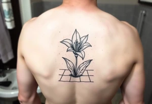 bathroom with lily coming up out of tile floor tattoo idea