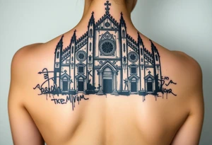 Milan Cathedral damaged and covered in graffiti, large tattoo tattoo idea