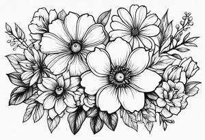 Small bunch of line work flowers tattoo idea