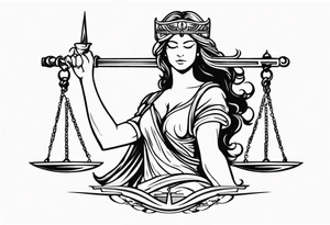 Lady justice with blindfolded eyes, holding a sword in the one hand and a libra in the other tattoo idea