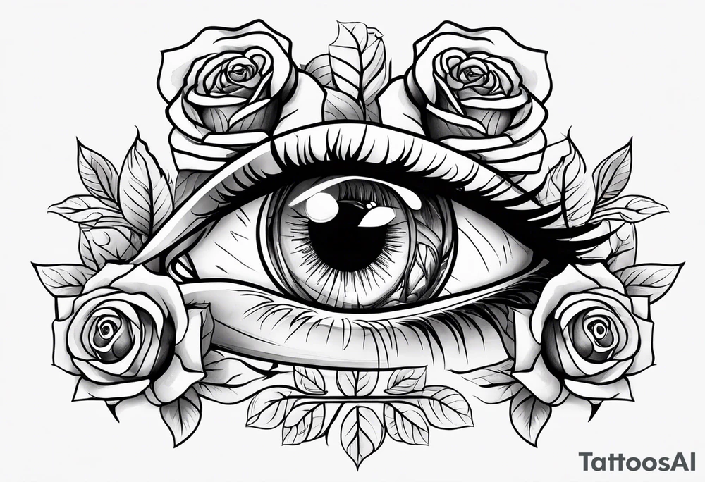 eye with roses for hand tattoo idea