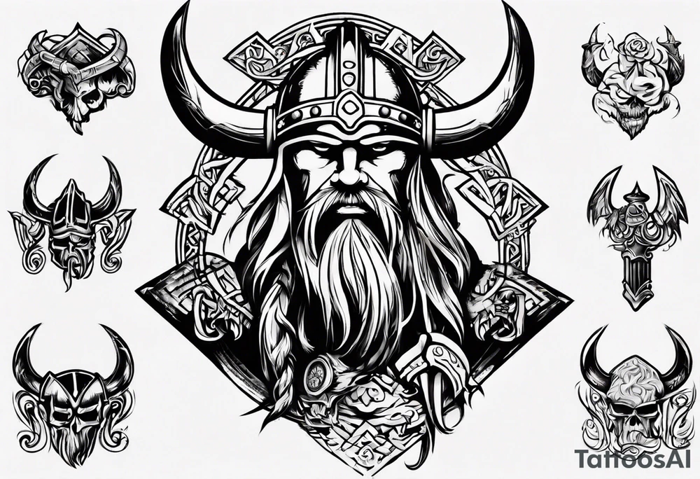 I want a tattoo of a viking with the company name “Viking Customs” incorporated in the design tattoo idea