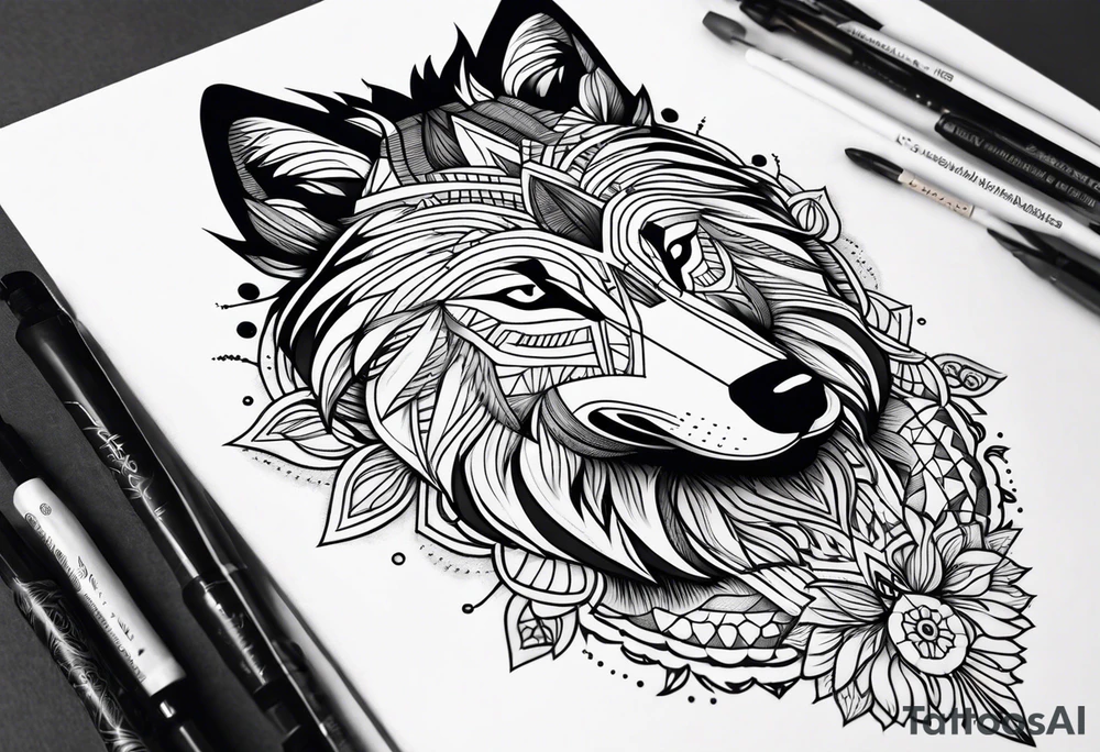 Sleeve mandala wolves design tattoo idea