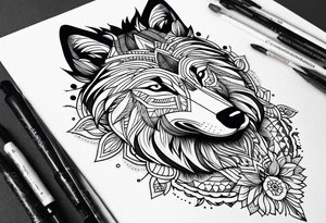 Sleeve mandala wolves design tattoo idea