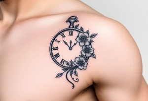 Clock with flower of love tattoo idea