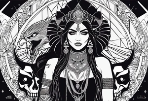 kali ma, alien goddess, valkrye, pirate, divine feminine, zenza resonance, pachamama, lotus azul, blank panther, eagle, skull, 5D, nueva gaya, dna 12 tattoo idea