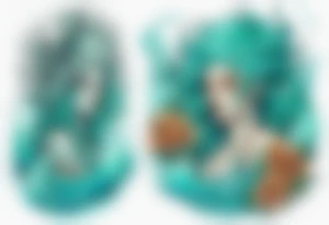 a beautiful female sea demon with turquoise hair standing in the sea surrounded by crashing waves tattoo idea