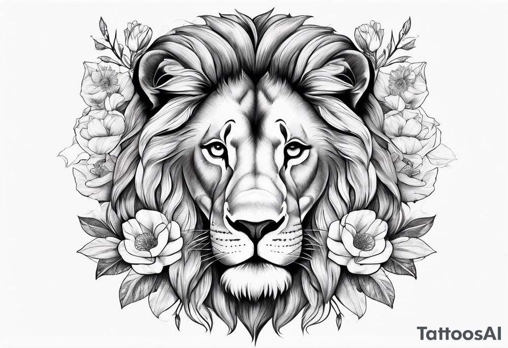 Lion with flowers tattoo idea