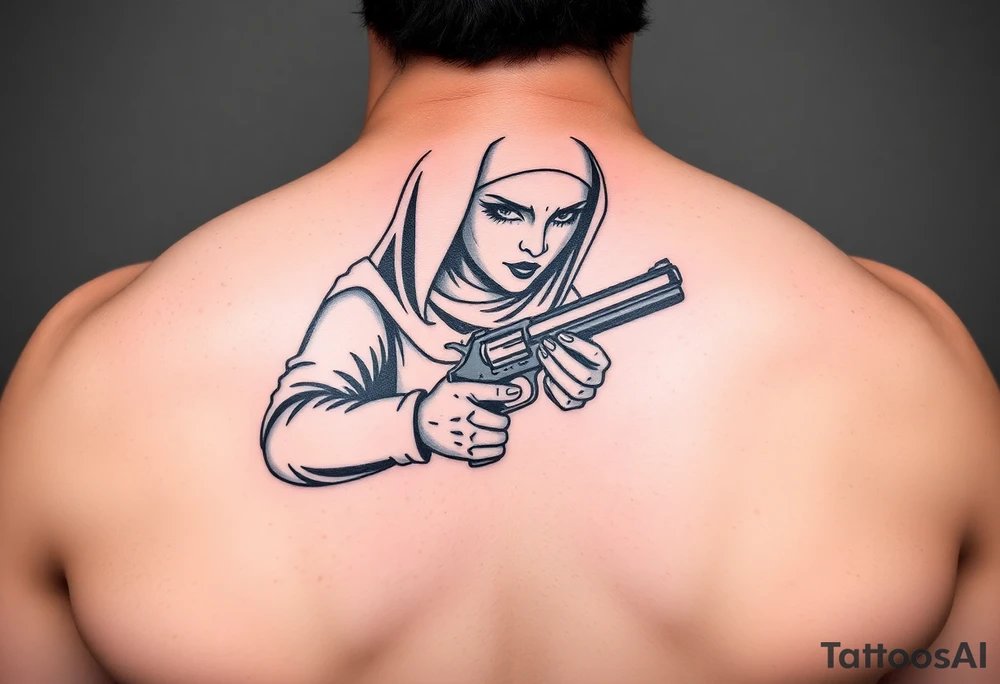 A bad nun junkie with a gun tattoo idea