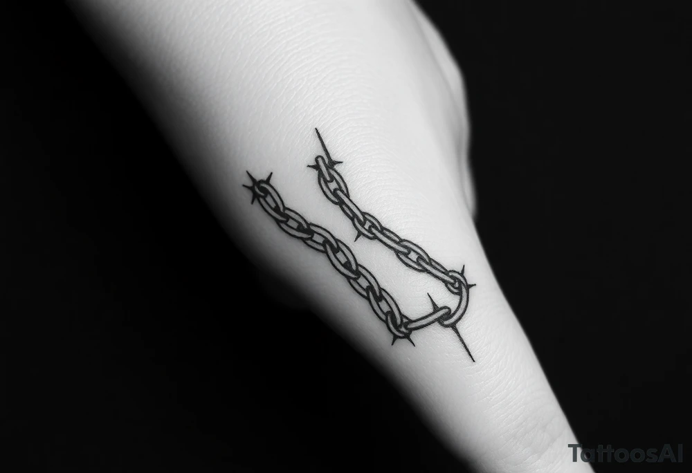 gothic chains intertwined on index finger and thumb connecting together tattoo idea