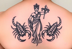 The figure of Lady Justice next to two Scorpions tattoo idea