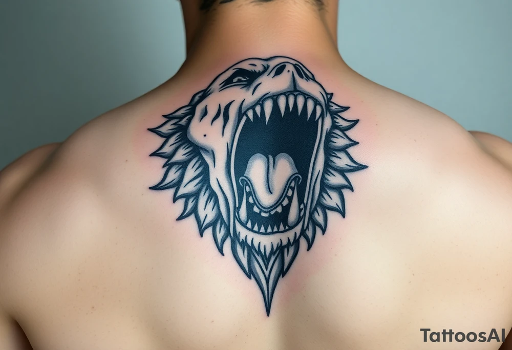 powerful man in an climbing out of his own mouth tattoo idea