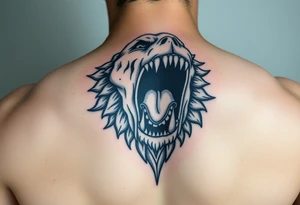 powerful man in an climbing out of his own mouth tattoo idea