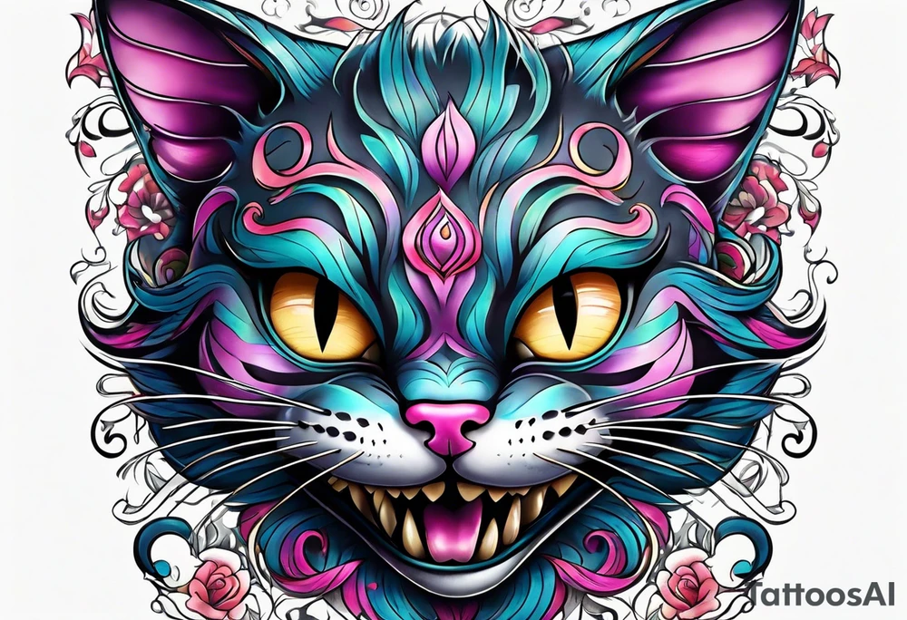 small Cheshire Cat full body tattoo idea