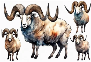a large man with the head and feet of a big horned sheep tattoo idea
