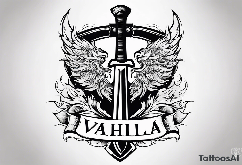 Valhalla sword shield fire axe tattoo idea