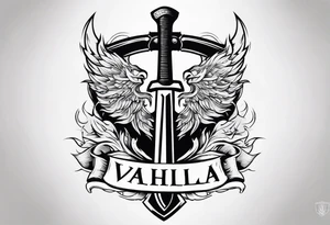 Valhalla sword shield fire axe tattoo idea