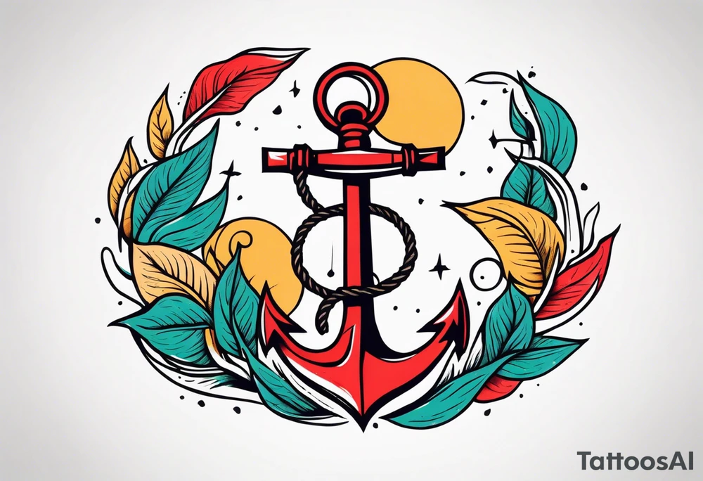 anchor old school vintage minimal bold colors tattoo idea
