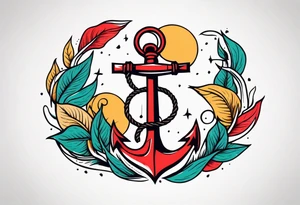 anchor old school vintage minimal bold colors tattoo idea