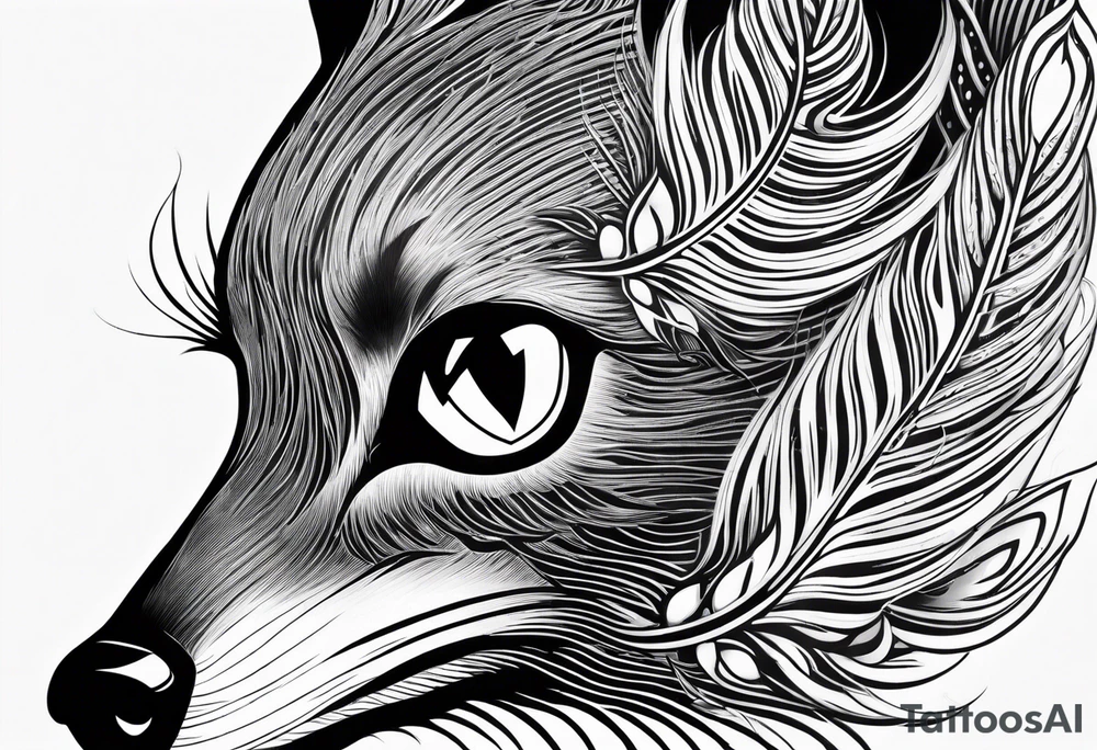 Peacock feather and wolf puppy tattoo idea