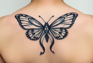 ethereal butterfly with flowing silk HIV-positive symbol ribbons in moonlight tattoo idea