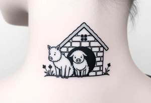 Three little pigs nursery Wolf and sheep as one hybrid 
animal hiding in a brick house from the big bad wolf I'll huff and puff and blow ur house down tattoo idea