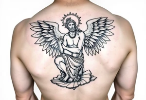 God hermes kneeling with wings wrapped around him tattoo idea tattoo idea tattoo idea