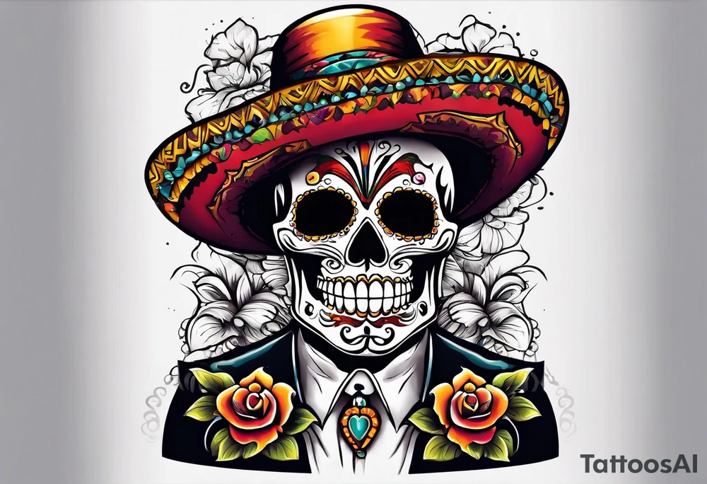 Mexico day of dead  man standing
 skeleton drink tattoo idea